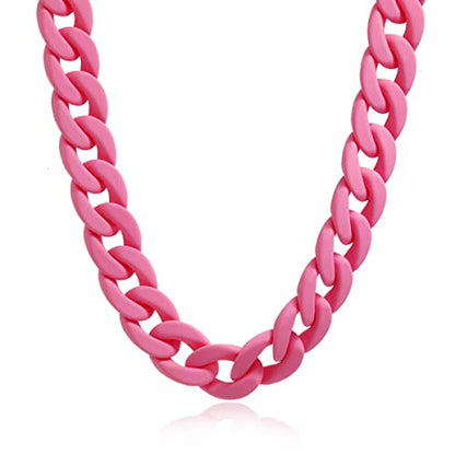 Fashion Multicolor Acrylic Figaro Chain Necklace Cuban Thick Chunky Resin Link Curb Chain Necklace for Women Girl Party Festival Jewelry - color: F red
