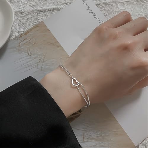 925 Sterling Silver Plated Bracelets for Women Love Heart Charm Chain Bracelet Bangle Fashion Jewelry Gifts - style: paperclip-heart