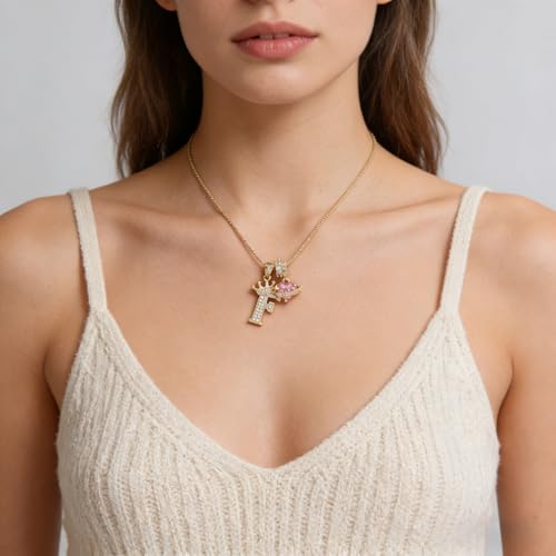 18K Gold & Silver Plated Initial Necklaces for Women - color: F-Gold