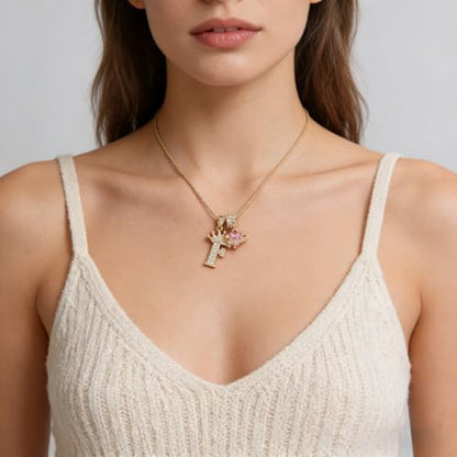 18K Gold & Silver Plated Initial Necklaces for Women - color: F-Gold