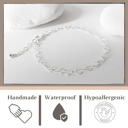 Stacking Bracelet Silver, Minimalist Simple Gourmet Satellite Rectangles Lace Heart Chain Bracelets, 925 Sterling Arm Jewelry for Women, Length 6.5-7.5 Inches - style: Hearts Chain