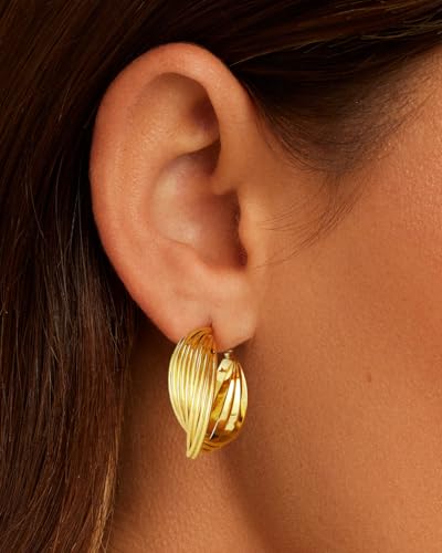 Chunky Hoop Huggie Dangle Tassel Pearl Bow Heart Charm Stud Cilp-on Earrings for Women, 14K Gold plated/Sterling Silver Plated CZ Large Jewelry Vintage Dainty Trendy Gift Daily Prom Party - style: Chunky Twist Hoop-GD