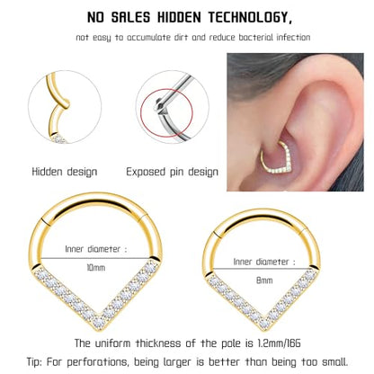 Titanium Septum Rings, Nose Rings Hoops for Women, Segment Nose Rings 16G 8mm/10mm Hypoallergenic Cartilage Conch Helix Rook Hoop Earrings - color: Teardrop-Gold, size: 16 Gauge 10mm
