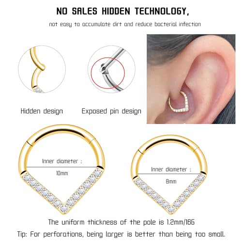 Titanium Septum Rings, Nose Rings Hoops for Women, Segment Nose Rings 16G 8mm/10mm Hypoallergenic Cartilage Conch Helix Rook Hoop Earrings - color: Teardrop-Gold, size: 16 Gauge 8mm