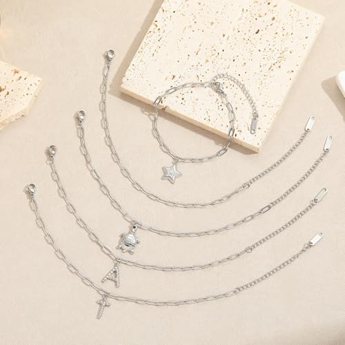Swyabi 10 PCS Silver Paperclip Bracelet Chains Bulk for Jewelry Making | 18K Stainless Steel, with Extender, No Fade, No Rust, Adjustable, for Men Women DIY, 6.5 Inch - color: 3x7.5mm Silver