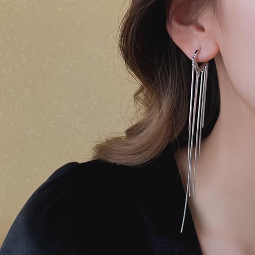 ASOQOLA Long Tassel Dangle Drop Earrings for Woman Tassel Dangling Earrings 925 Silver Chandelie dangling earring for Prom Fashion Jewelry - color: D Silver