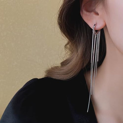 ASOQOLA Long Tassel Dangle Drop Earrings for Woman Tassel Dangling Earrings 925 Silver Chandelie dangling earring for Prom Fashion Jewelry - color: D Silver