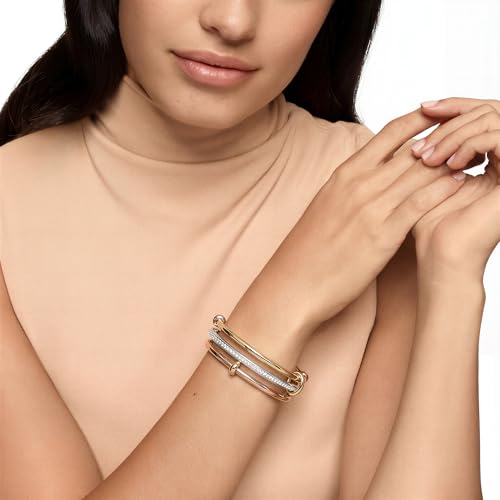 mixed metal Tri-Tone Bangles Bracelet for Women, 3/5 Pcs Stainless Steel Gold Plated Stackable Bracelet Set, Stylish Jewelry Gift - color: Silver zirconium + gold + rose gold, size: 60