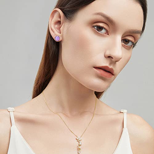 Silver-tone Faux Druzy Stud Earrings，925 Sterling Silver Hypoallergenic Natural Gemstone Earrings for Women Trendy Fashion - color: Purple