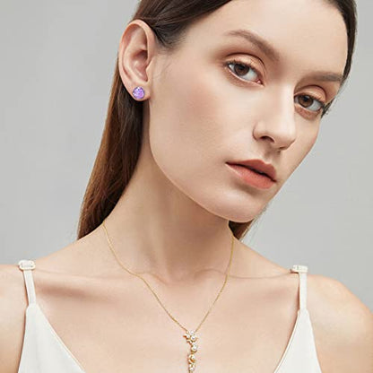Silver-tone Faux Druzy Stud Earrings，925 Sterling Silver Hypoallergenic Natural Gemstone Earrings for Women Trendy Fashion - color: Purple