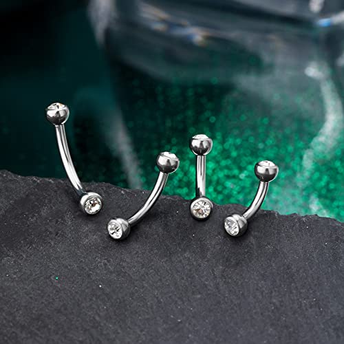 COCHARM G23 Solid Titanium Belly Button Rings 14G CZ Small Short Belly Rings Long Navel Rings 6mm/8mm/10mm/12mm/14mm/16mm Curved Barbell - color: 6mm