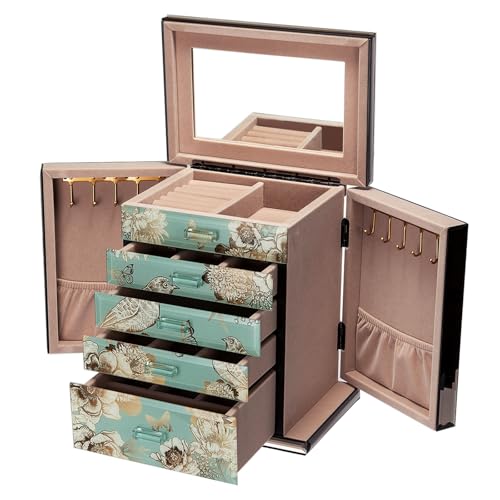 Glass Jewelry Box, 5-Layer Storage Case,Jewerly Boxes for Women Girls,Jewelry Gift Decorative Boxes, Art Painting Tabletop Ornament Organizer For Earring Necklace,Gift for Women And Mom - color: Blue, size: 5-layer
