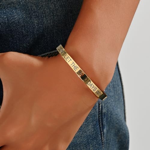 Inspirational Christian Bracelet for Women, Oval Engraved Bible Verse Love Bangle Cuff, Faith Scripture Jewelry, Religious Encouragement Gift for Mom Daughter Sister Friend - color: DON'T LET THE HARD DAYS WIN-Oval Bangle Gold