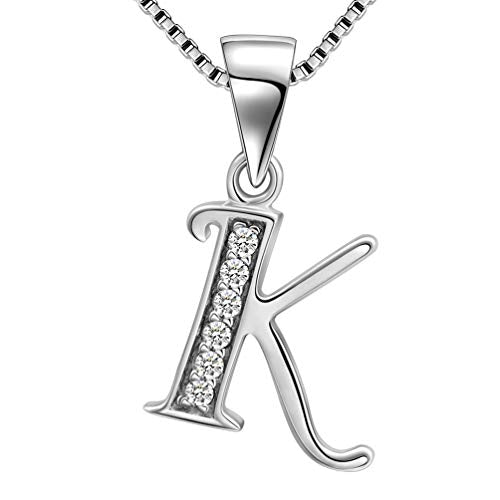 Aurora Tears Letter Necklace Initial 925 Sterling Silver Alphabet Pendant Crystal Name Gift Women Cubic Zirconia Jewelry - color: K