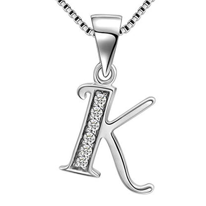 Aurora Tears Letter Necklace Initial 925 Sterling Silver Alphabet Pendant Crystal Name Gift Women Cubic Zirconia Jewelry - color: K