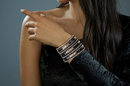 SPUNKYsoul Boho Cuff Bracelets, Women Adjustable Stackable Beaded Accessory | Adjustable Bohemian-Inspired Design, Trendy Wrist Ornament, Versatile For Occasions Or Everyday Wear, Unique Style Jewelry - style: "Blake" Black & Gold Cube
