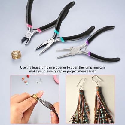 3 Pcs Jewelry Making Tools Pliers Kit, Includes Needle Nose/Round Nose Pliers/Diagonal, Wire Cutters for Jewelry Making Wire Wrapping Beading Crafts Matte Handle - style: 3pcs - Black
