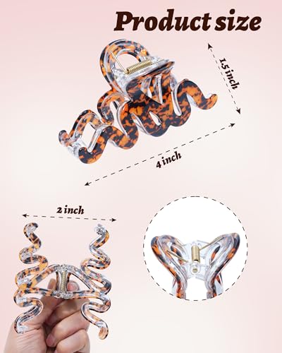 4Pcs Large Hair Claw Clips, Nonslip Cute Jelly Hair Clips for Thick Hair and Long Hair - color: Wave-White + Tie-dye
