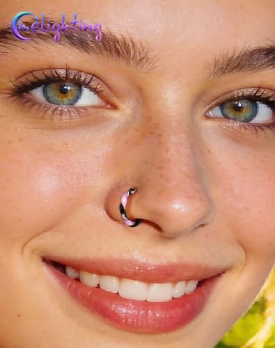 Melighting 20G Twist Nose Ring Hoop Stainless Steel 316L Piercing Jewelry | 7/8 mm Nose Piercing Jewelry, Cute Hinged Segment Clicker Lobe Helix Daith Cartilage Earring for Women - color: Steel PKB, size: 20g7mm