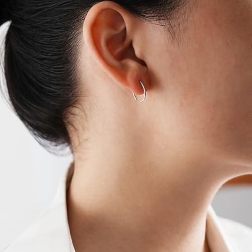 CHIC & ARTSY 925 Sterling Silver Open Hoop Earrings Small Hoop Earrings for Women Half Hoop Cartilage Piercing Adjustable Huggie Earrings - color: C:Silver 10mm