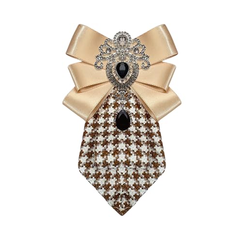 Men's Teardrop Rhinestone Bow Pre-Tied Brooch for Unisex Elegant Crystal Satin Fabric Houndstooth Ribbon Neck Tie Brooches Lapel Pins Wedding Prom Party Costume Bow Tie - color: Brown