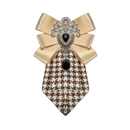 Men's Teardrop Rhinestone Bow Pre-Tied Brooch for Unisex Elegant Crystal Satin Fabric Houndstooth Ribbon Neck Tie Brooches Lapel Pins Wedding Prom Party Costume Bow Tie - color: Brown