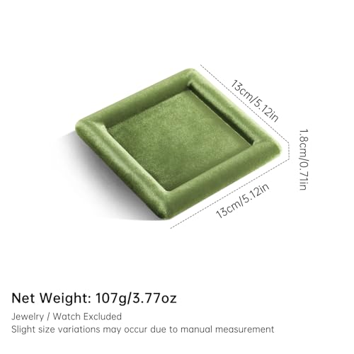 Velvet Jewelry Display Tray for Ring Earrings Necklace Bracelet Flat Tray - color: Olive Green, size: 5.12 × 5.12 in