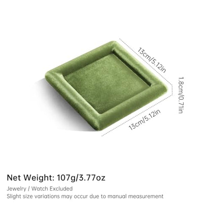 Velvet Jewelry Display Tray for Ring Earrings Necklace Bracelet Flat Tray - color: Olive Green, size: 5.12 × 5.12 in