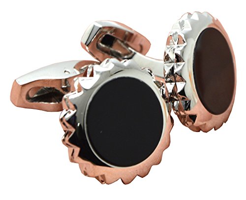 Gear Black Stone Cufflinks Set,5Pcs Studs, Collar Clips with Gift Box for Formal Tuxedo, Tuxedo Shirt, French Dress