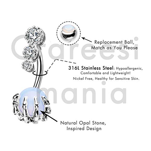 CM Crareesi Mania Skull Hand Halloween Belly Button Rings Natural Stone Claw Piercing Navel Rings for Women - color: Rainbow Claw