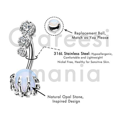 CM Crareesi Mania Skull Hand Halloween Belly Button Rings Natural Stone Claw Piercing Navel Rings for Women - color: Rainbow Claw