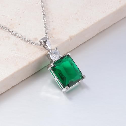 CiNily Rectangular Crystal Necklace for Women Trendy, Pendant Necklace with Chain 14K White Gold | Gold Plated Multicolor Birthstone Pendant Necklaces Boho Jewelry for Christmas Birthday Wedding - color: Silver-Green cz