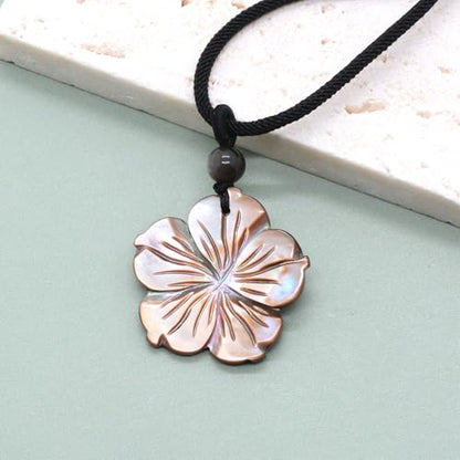 Justinstones Hand Carved Healing Crystals Gemstone Hawaii Flower Pendant Hand Weaving Wax Rope Necklace 22 inch - color: Gray Shell