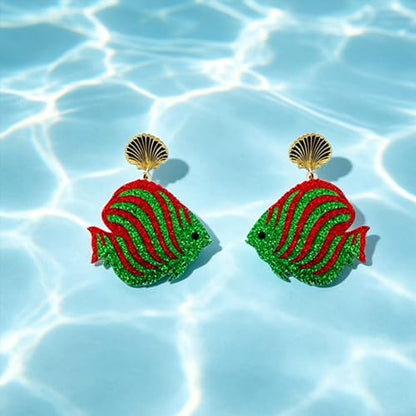 Cute Acrylic Tropical Fish Earrings Creative Parrot Hornbill Drop Dangle Earrings Stylish Animal Statement Earrings Daily Wear Jewelry for Women - color: Red Green Fish