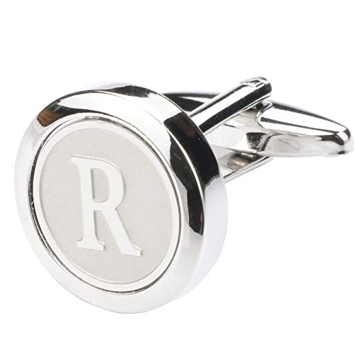 Mens Classic Stainless Steel Initial Cufflinks 26 Alphabet Initial Letter Cufflinks Business Wedding Shirts A-Z - style: R