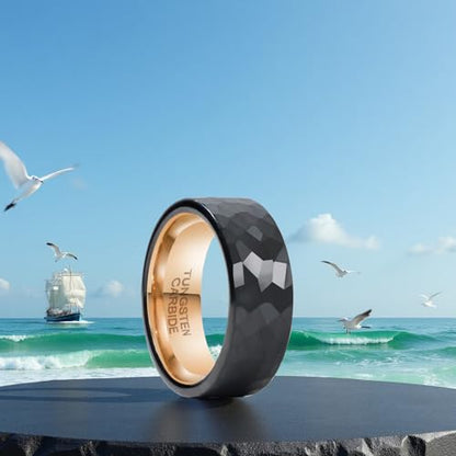 SX.man&sog Tungsten Carbide Rings for Men or Women,Stereoscopic Polygon Wedding Band for Men and Women Exchanging to Witness Each other's Loyal Love - color: Black & Hammered - 8mm