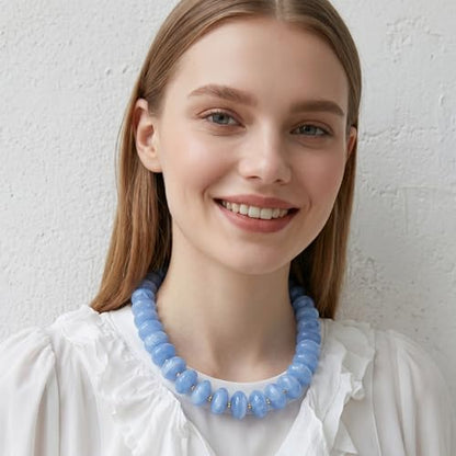 Elegance 11 designs Colorful Chunky Beaded Necklace for Women,Thick Acrylic Disc Bead Choker Statement Necklace Cute Trendy Necklaces Jewelry Gifts for Women - color: Azure