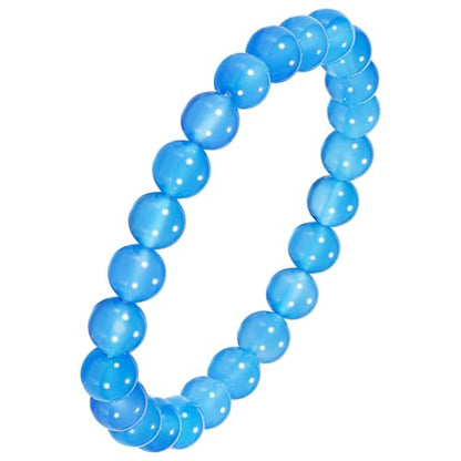 Agate Round Beaded Bracelet for Women Men Natural Agates Stone Healing Bracelets Stretch Elastic Handmade Polished Gemstone Beads Bracelet - color: Blue-1, size: 8mm Beads