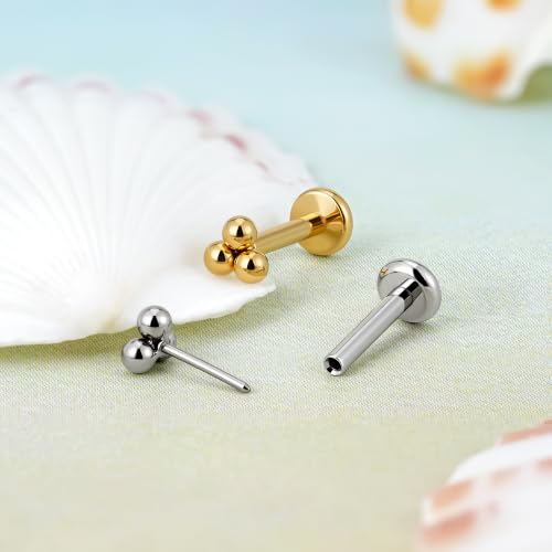 1PC ASTM F136 Titanium Mini Threadless Flat Back Stud 18G 6mm 8mm for Conch Helix Flat Tragus Labret - color: Triangular Cluster - Tit