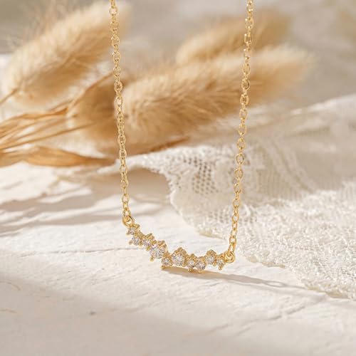 Gold Necklace for Women, Dainty 14K Gold Plated Pendant Necklaces for Women Trendy Simple Choker Chain Cubic Zirconia Circle/Interlocking/Sun/Pearl Necklace Fashion Jewelry Charm Gifts - color: Ten CZ Pendant