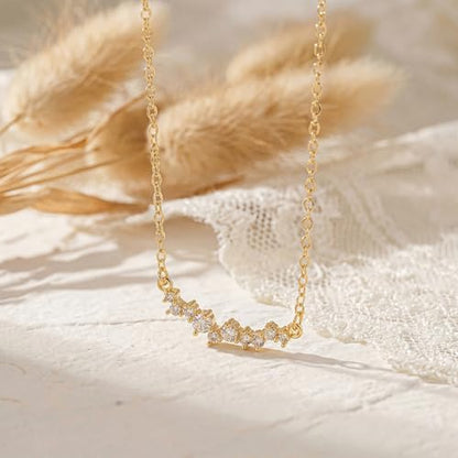 Gold Necklace for Women, Dainty 14K Gold Plated Pendant Necklaces for Women Trendy Simple Choker Chain Cubic Zirconia Circle/Interlocking/Sun/Pearl Necklace Fashion Jewelry Charm Gifts - color: Ten CZ Pendant