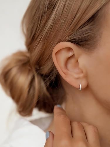 Chunky Emerald Sapphire Ruby Hoop Earrings, Princess or Round Cut, 14k Yellow Gold Plated Sterling Silver Cubic Zirconia Huggie Earings Minimalist Hoops Earrings for Women Wedding Daily Birthday - style: Round cut -5a CZ -Silver