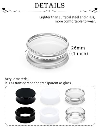 Ears Gauges Tunnels Plugs for Women Acrylic Solid Tunnel Ear Gauge Stretching Kit 6G to 1 1/4 Inch (4MM- 30MM) Expander Stretcher Plug Earrings Piercing Jewelry for Women Black White Clear - style: just over an inch, Black White Clear