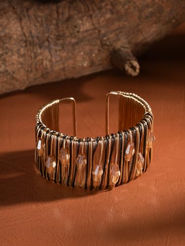 Sparkling Crystal Rhinestone Bangle, Wide Wire Wrapped Statement Cuff, Boho Jewelry For Women - style: Bracelet BRAC.004