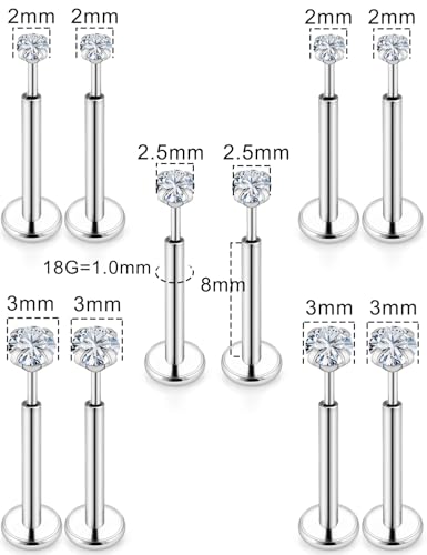 20G 18G 16G Nose Rings Studs 316L Surgical Steel Flat Back Threadless Push in Nose Studs Screw L-Shaped Nose Rings Tragus Cartilage Helix Earrings Piercing Jewelry for Women Men - color: 18G Flat Back Nose Studs - 8mm Bars