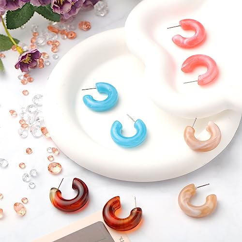 Ecally 12 Pairs Acrylic Resin Hoop Earrings Set Multiple Colors Resin Hoops Summer Lightweight Marble Earrings for Women Party Gifts Jewelry
