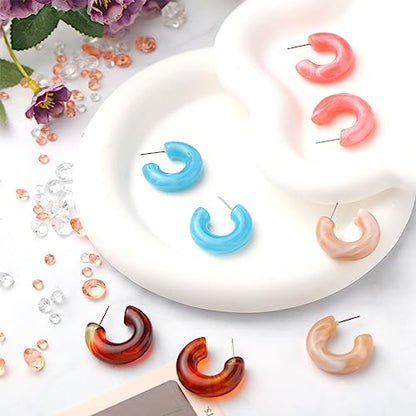 Ecally 12 Pairs Acrylic Resin Hoop Earrings Set Multiple Colors Resin Hoops Summer Lightweight Marble Earrings for Women Party Gifts Jewelry