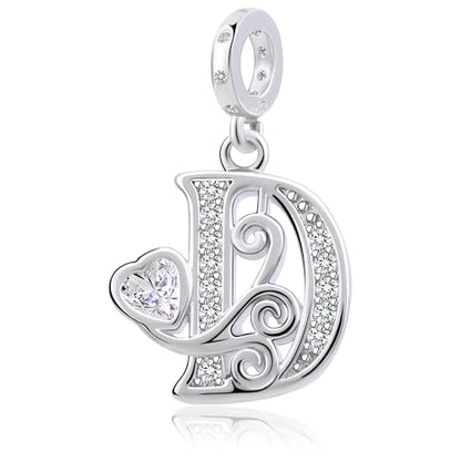 925 Sterling Silver Letter Charms for Pandora Bracelets Silver Letter A Alphabet Charm Initial Dangle Charms Beads Jewelry Gift for Women - style: Dangle Letter Charm D