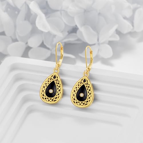 Sterling Silver Black Onyx Earrings for Women 18K Yellow Gold Plated Jewelry Gifts - style: Filigree Teardrop 2
