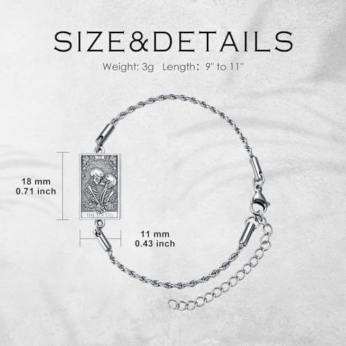 PELOVNY Tarot Card Bracelet 925 Sterling Silver Moon Cat Sun Sunflower Lovers Skull Pendant Lion Anklet Spiritual Tarot Jewelry Christmas Birthday Gifts for Women Men - style: Lovers_9" to 11"